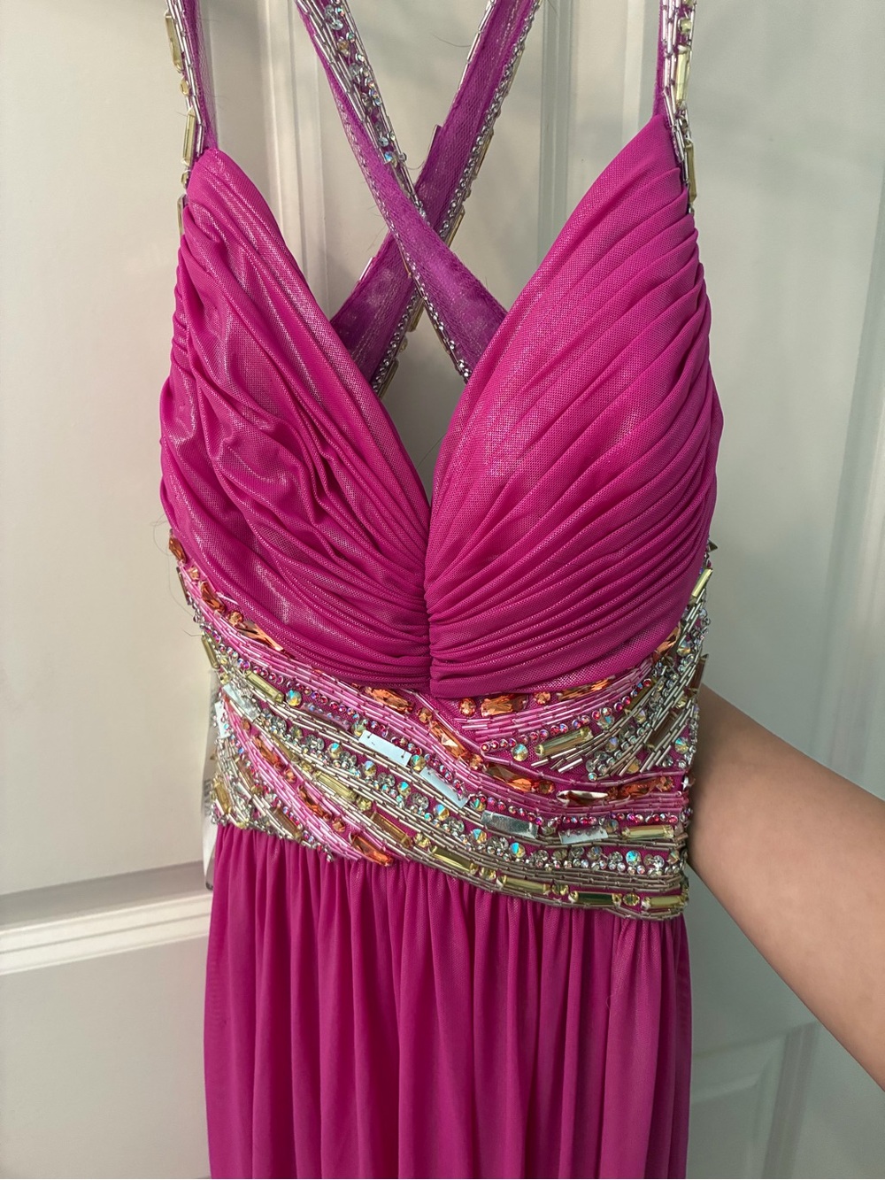 Terani Couture Elegant Stunning Magenta Chiffon Formal Dress Gown
